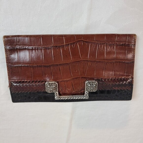 Brighton Boston Black and Brown Wallet / Organizer Crossbody. Croc pattern - Picture 2 of 8